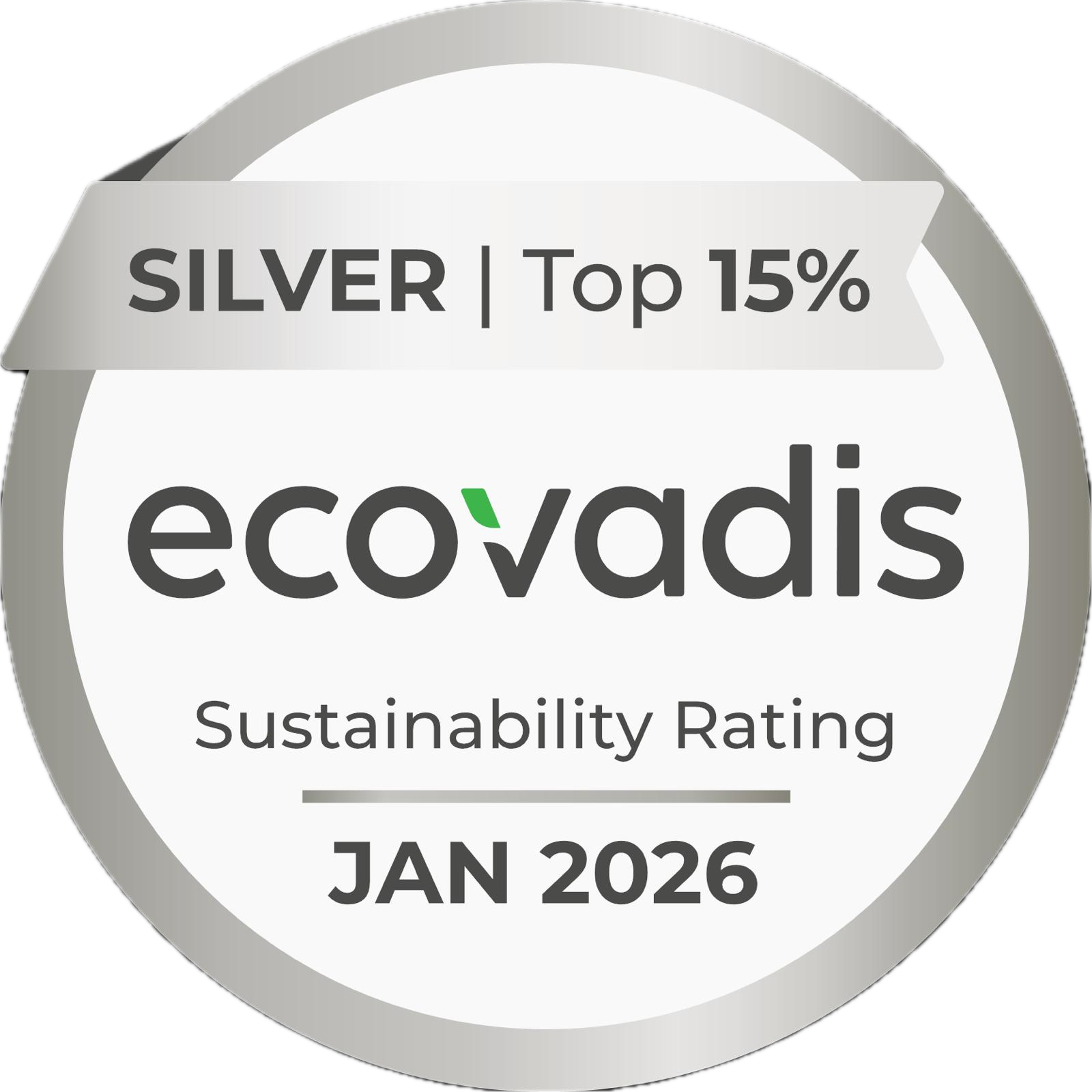 Médaille Silver EcoVadis, Top 15%, janvier 2026